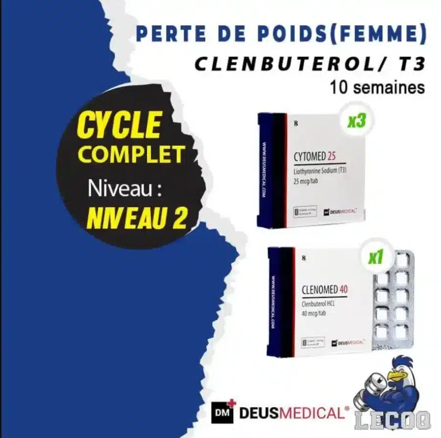 51- CLENBUTEROL / T3 – 10 SEMAINES (CYCLE DE PERTE DE POIDS POUR FEMME NIVEAU 2) DEUS MEDICAL
