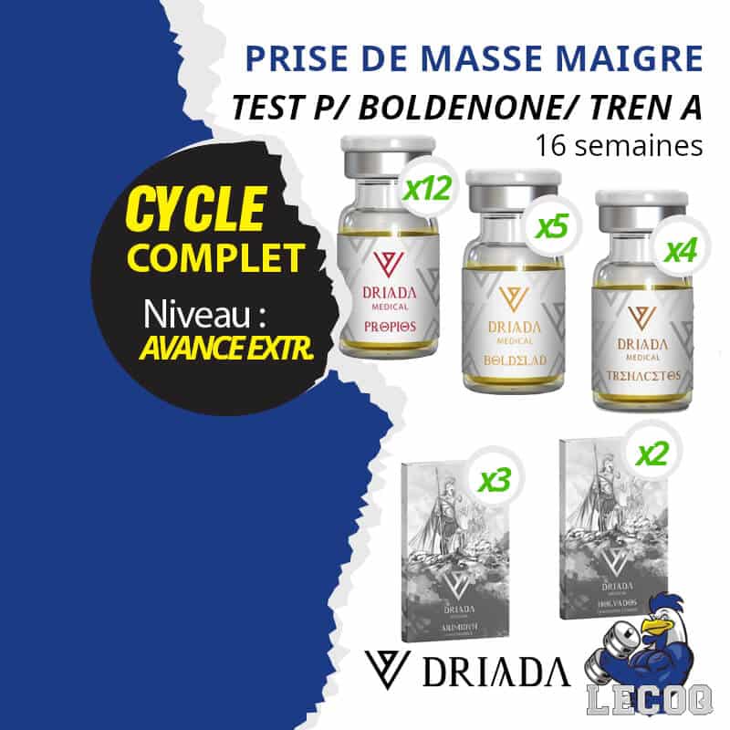 17- TESTOSTÉRONE PROPIONATE / BOLDENONE / TRENBOLONE ACÉTATE – 16 SEMAINES (CYCLE DE PRISE DE MASSE MAIGRE AVANCÉ EXTREME) DRIADA MEDICAL
